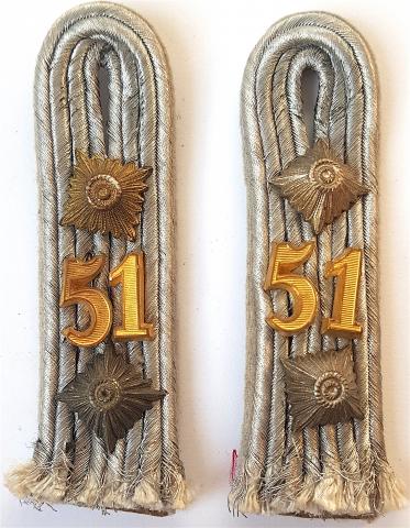 WW2 GERMAN NAZI NICE 51TH DIVISION HIGHLAND INFANTRY OFFICER SHOULDER BOARDS SET WEHRMACHT WH TUNIC REMOVED