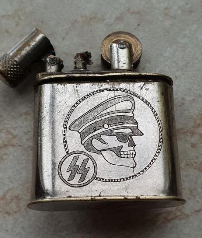 WW2 GERMAN NAZI NICE AND UNIQUE WAFFEN SS TOTENKOPF WORKING LIGHTER WITH SS RUNES, SWASTIKA, DIVISION LOGO ENGRAVES