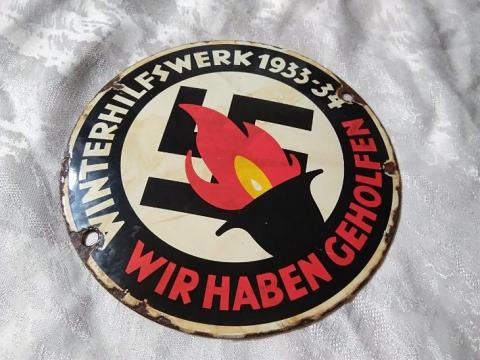 WW2 GERMAN NAZI NICE EARLY 1933-1934 RELIC FOUND Winterhilfswerk (ADOLF HITLER NAI PARTY NSDAP FINANCE EVENT) WALL SA PANEL SIGN