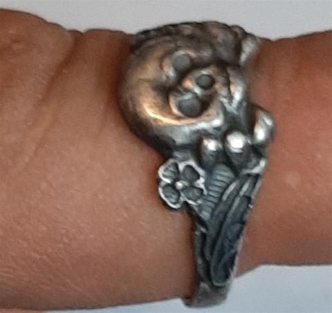 WW2 GERMAN NAZI WAFFEN SS TOTENKOPF PANZER GRENADIER DIVISION SILVER RING TK TANK
