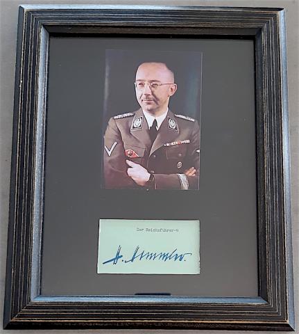 WW2 GERMAN NAZI NICE FRAME WITH HEINRICH HIMMLER ORIGINAL SIGNATURE AUTOGRAPH AND A COLOURED PHOTO OF HIMMER