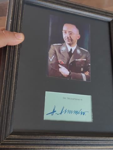 WW2 GERMAN NAZI NICE FRAME WITH HEINRICH HIMMLER ORIGINAL SIGNATURE AUTOGRAPH AND A COLOURED PHOTO OF HIMMER