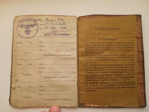 WW2 GERMAN NAZI NICE HEER ARMY SOLDBUCH ID WITH MANY ENTRIES AND THIRD REICH STAMPS - RADOM