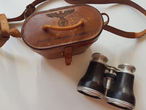 WW2 GERMAN NAZI NICE HITLER'S NSDAP BINOCULARS IN CASE STAMPED WITH THE THIRD REICH EAGLE AND NSDAP - NAMED & DATED