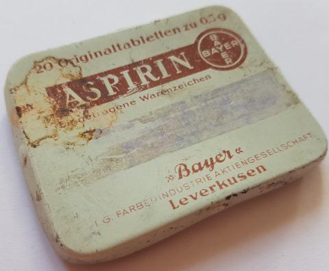 WW2 GERMAN NAZI NICE HOLOCAUST CONCENTRATION CAMP AUSCHWITZ MONOWITZ - I.G FARBEN INDUSTRIES BAYER PERIOD ASPIRIN THIN CAN FORCED LABOR