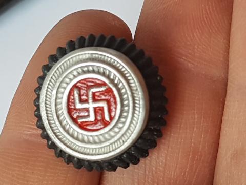 WW2 GERMAN NAZI NICE NSDAP ADOLF HITLER POLITICAL LEADER EARLY VISOR CAP COCKADE PIN INSIGNIA WITH SWASTIKA, MADE BY RZM - HEADGEAR NCO OFFICER