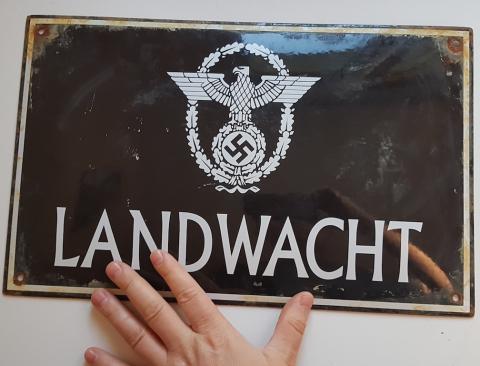 WW2 GERMAN NAZI NICE POLICE FORCE ( Ordnungspolizei ) LANDWACHT PANEL SIGN - WAFFEN SS GESTAPO POLIZEI