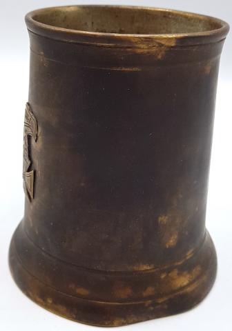 WW2 GERMAN NAZI NICE WAFFEN SS COMMEMORATIVE BEER MUG WITH III REICH EAGLES, IRON CROSS MEDAL & SS RUNES