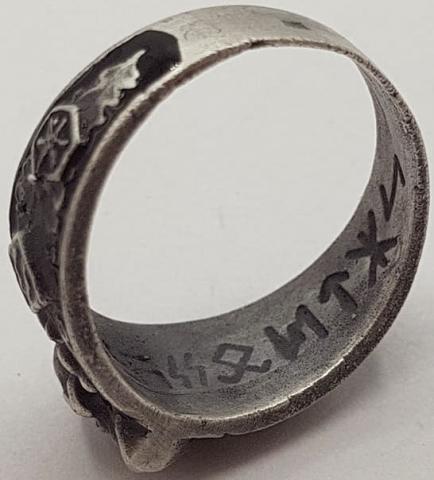 WW2 GERMAN NAZI NICE WAFFEN SS TOTENKOPF RING WITH THE SS RUNES OF THE HONOUR RING (HIMMLER) ON THE INSIDE & marked silver 800