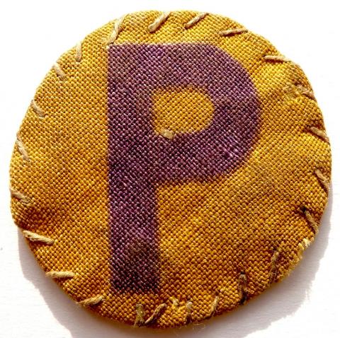 WW2 GERMAN NAZI NICE WORN FORCED LABOR POLE " P " PATCH POLISH OST 