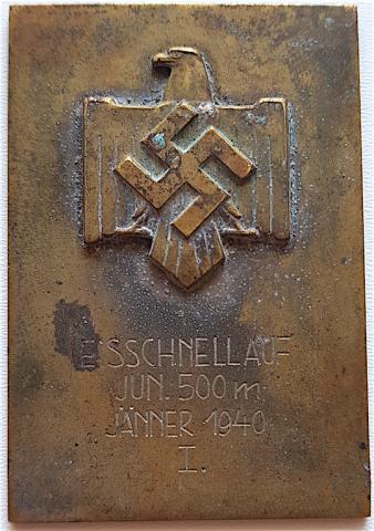 WW2 GERMAN NAZI RARE 1940 Eisschnellauf jung.500m Jänner SPORTS EVENT PLATE FROM National Socialist League of the Reich for Physical Exercise NSRL - IN PREPARATION OF THE 1936 BERLIN OLYMPIC GAMES