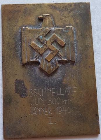 WW2 GERMAN NAZI RARE 1940 Eisschnellauf jung.500m Jänner SPORTS EVENT PLATE FROM National Socialist League of the Reich for Physical Exercise NSRL - IN PREPARATION OF THE 1936 BERLIN OLYMPIC GAMES