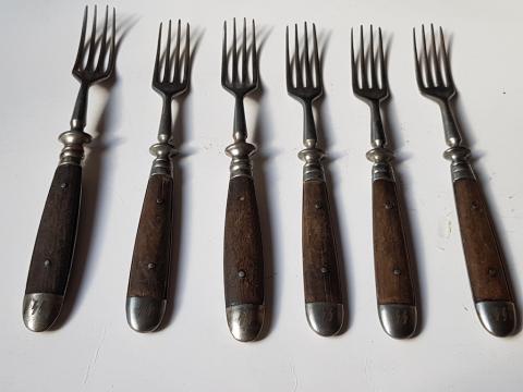 WW2 GERMAN NAZI RARE AND NICE SET OF 6 WAFFEN SS FORKS THIRD REICH SILVERWARE TOTENKOPF PANZER