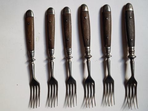 WW2 GERMAN NAZI RARE AND NICE SET OF 6 WAFFEN SS FORKS THIRD REICH SILVERWARE TOTENKOPF PANZER