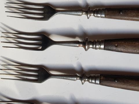 WW2 GERMAN NAZI RARE AND NICE SET OF 6 WAFFEN SS FORKS THIRD REICH SILVERWARE TOTENKOPF PANZER