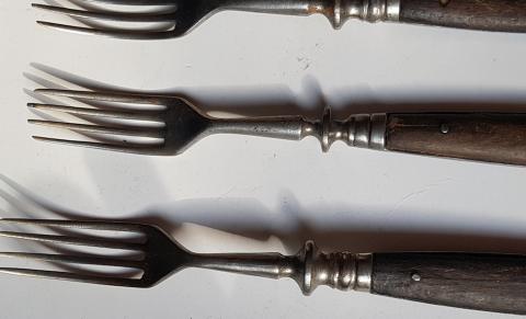 WW2 GERMAN NAZI RARE AND NICE SET OF 6 WAFFEN SS FORKS THIRD REICH SILVERWARE TOTENKOPF PANZER