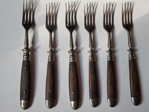 WW2 GERMAN NAZI RARE AND NICE SET OF 6 WAFFEN SS FORKS THIRD REICH SILVERWARE TOTENKOPF PANZER