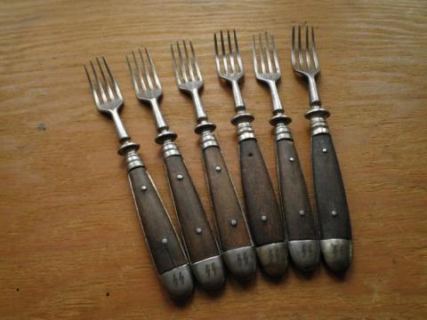 WW2 GERMAN NAZI RARE AND NICE SET OF 6 WAFFEN SS FORKS THIRD REICH SILVERWARE TOTENKOPF PANZER
