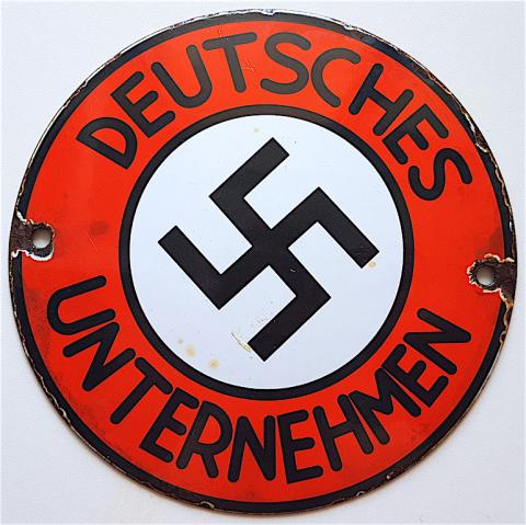 WW2 GERMAN NAZI RARE ANTI-JEWISH GERMAN COMPANY WALL ENAMEL PANEL SIGN " deutsches unternehmen " HERE IT'S A GERMAN COMPANY - HOLOCAUST ANTI SEMITIC
