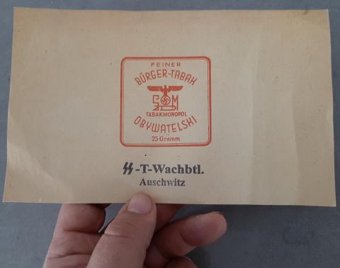WW2 GERMAN NAZI RARE AUSCHWITZ CONCENTRATION CAMP FORCED LABOUR TOBACCO FABRIK MANAGED BY THE WAFFEN SS - WRAP PAPER STAMPED SS AUSCHWITZ