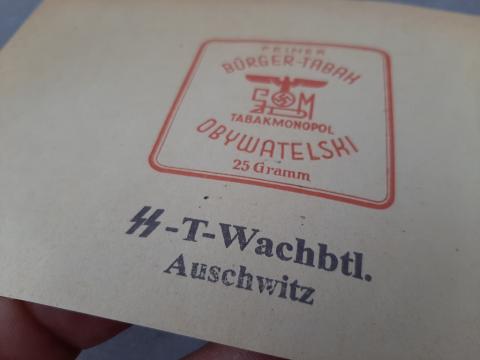 WW2 GERMAN NAZI RARE AUSCHWITZ CONCENTRATION CAMP FORCED LABOUR TOBACCO FABRIK MANAGED BY THE WAFFEN SS - WRAP PAPER STAMPED SS AUSCHWITZ