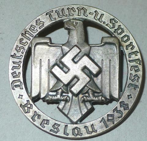 WW2 GERMAN NAZI RARE Breslau Wrocław 1938 sports badge WITH REICH EAGLE & SWASTIKA