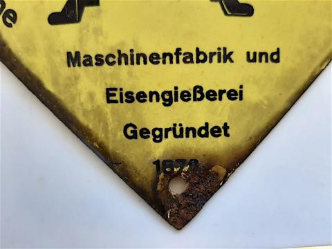 VERY NICE ITEM. AFTER THE WAR, THE FAMILY OF THE UNFAMOUS JOSEF MENGELE, THE DOCTOR IN AUSCHWITZ THAT MADE ALL THESE WEIRD AND UNHUMAN EXPERIMENTATIONS, HAD A MECHANICAL GARAGE AND THIS IS A SIGN.  HIGHLY HISTORICAL ITEM !!!