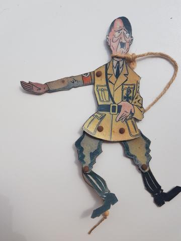 WW2 GERMAN NAZI RARE DUTCH HANGED ANTI ADOLF HITLER PROPAGANDA PUPPET WITH NSDAP SWASTIKA ARMBAND - NICE!