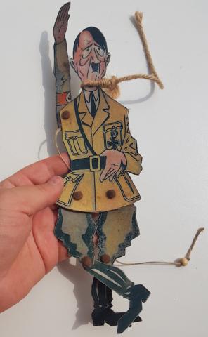 WW2 GERMAN NAZI RARE DUTCH HANGED ANTI ADOLF HITLER PROPAGANDA PUPPET WITH NSDAP SWASTIKA ARMBAND - NICE!