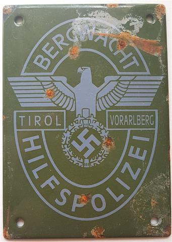 WW2 GERMAN NAZI RARE EARLY Hilfspolizei AUXILIAR POLICE OF THE THIRD REICH WALL PLATE METAL SIGN