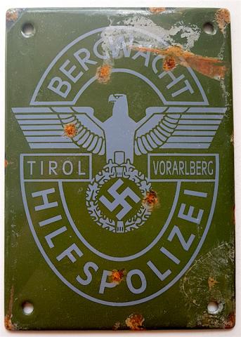 WW2 GERMAN NAZI RARE EARLY Hilfspolizei AUXILIAR POLICE OF THE THIRD REICH WALL PLATE METAL SIGN