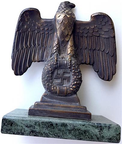 WW2 GERMAN NAZI RARE EARLY NSDAP DESKTOP EAGLE ON MARBLE BASE MADE BY RZM MARKED RZM M3/100 WITH SWASTIKA