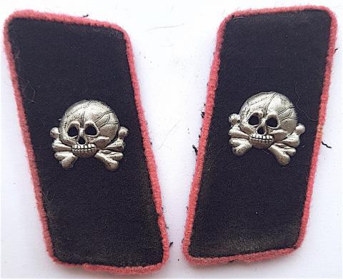 WW2 GERMAN NAZI RARE EARLY PANZER TOTENKOPF GRENADIER REGIMENT SKULLS COLLAR TAB SET FROM TUNIC UNIFORMS