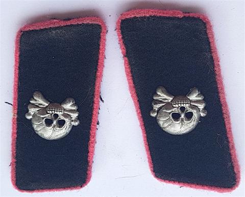 WW2 GERMAN NAZI RARE EARLY PANZER TOTENKOPF GRENADIER REGIMENT SKULLS COLLAR TAB SET FROM TUNIC UNIFORMS