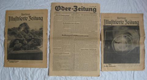 WW2 GERMAN NAZI RARE LOT OF 3 THIRD REICH JOURNAL GAZETTE  WITH The Germanic SS Proficiency Rune Badge & IRON CROSS DEATH NOTICES AND WAR ACTION