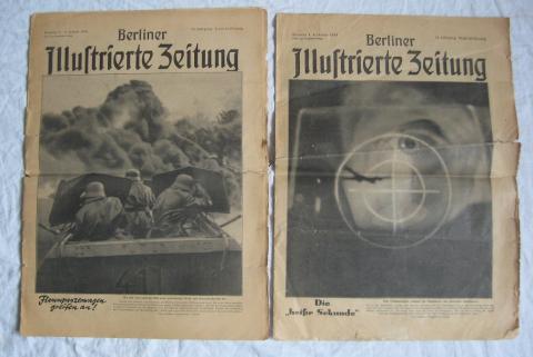 WW2 GERMAN NAZI RARE LOT OF 3 THIRD REICH JOURNAL GAZETTE  WITH The Germanic SS Proficiency Rune Badge & IRON CROSS DEATH NOTICES AND WAR ACTION