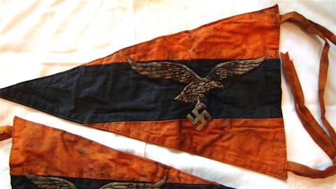 WW2 GERMAN NAZI RARE LUFTWAFFE CAR PENNANT FLAG SET OF 2 WITH THE LUFTWAFFE EAGLE + SWASTIKA