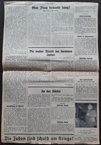 WW2 GERMAN NAZI RARE MOST INFAMOUS ANTI-SEMITIC ANTI-JEWISH GERMAN NEWSLETTER " DER STURMER " 1944 journal original gazette magazine JEW JUIF JOOD JUDE HOLOCAUST