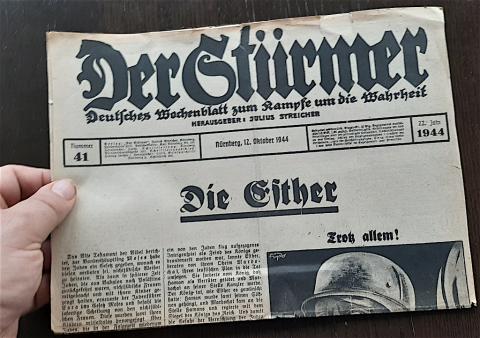 WW2 GERMAN NAZI RARE MOST INFAMOUS ANTI-SEMITIC ANTI-JEWISH GERMAN NEWSLETTER " DER STURMER " 1944 journal original gazette magazine JEW JUIF JOOD JUDE HOLOCAUST