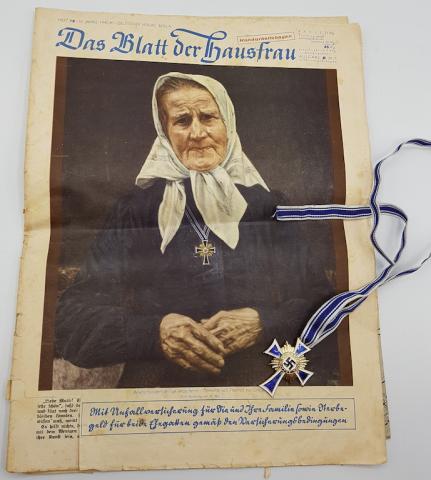 WW2 GERMAN NAZI RARE MOTHER CROSS MEDAL IN GOLD AWARD GERMANY MOTHERS JOURNAL GAZETTE