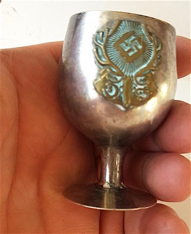 WW2 GERMAN NAZI RARE RELIC FOUND IN HERMANN GOERING CARINHALL HUNTING MANSION HOUSE SILVER CUP WITH THE HUNTING NAZI GOERING LOGO ON IT WOW