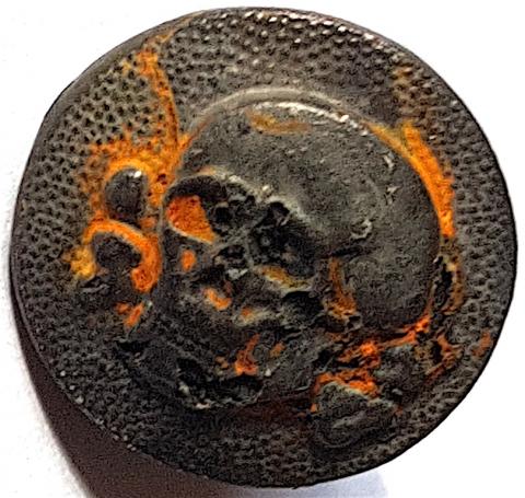 WW2 GERMAN NAZI RARE RELIC FOUND RZM MARKED WAFFEN SS TOTENKOPF M40 CAP SKULL BUTTON PIN - HEADGEAR ORIGINAL SS INSIGNIA