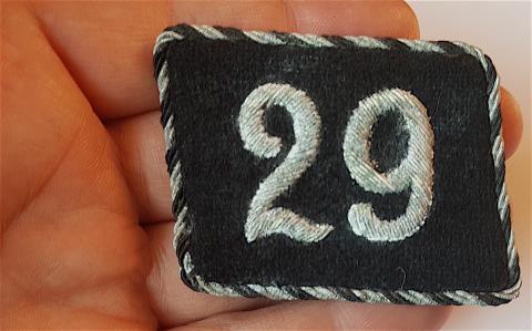 WW2 GERMAN NAZI RARE SS ALLEGEMEINE 29TH REGIMENT DIVISION OFFICER COLLAR TAB WITH RZM TAG