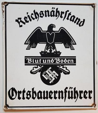 WW2 GERMAN NAZI RARE THIRD REICH FOOD MANAGEMENT REICHSNÄHRSTAND  BLUT UND BODEN  ORTSBAUERNFÜHRER PANEL SIGN EMANEL