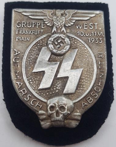 WW2 GERMAN NAZI RARE WAFFEN SS EARLY TOTENKOPF PANZER gruppe west frankfurt badge 1933 MARKED 