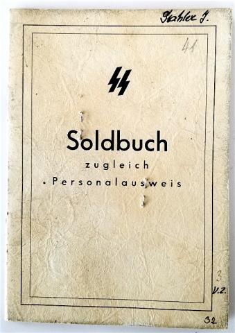 WW2 GERMAN NAZI RARE WAFFEN SS PANZER GRENADIER A.u.E.-Btl 3 SOLDBUCH ID WITH MANY ENTRIES AND THIRD REICH PANZER STAMPS