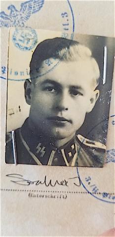 WW2 GERMAN NAZI RARE WAFFEN SS PANZER GRENADIER A.u.E.-Btl 3 SOLDBUCH ID WITH MANY ENTRIES AND THIRD REICH PANZER STAMPS