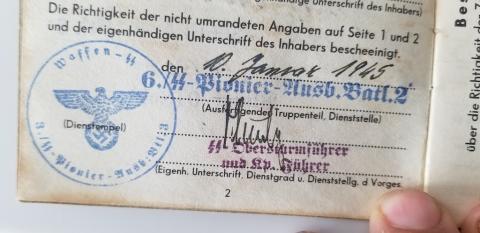 WW2 GERMAN NAZI RARE WAFFEN SS PANZER GRENADIER A.u.E.-Btl 3 SOLDBUCH ID WITH MANY ENTRIES AND THIRD REICH PANZER STAMPS