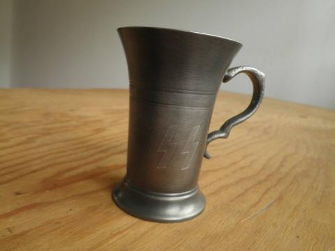 WW2 GERMAN NAZI RARE WAFFEN SS SILVERWARE MUG Hamburg 1940 WITH SS RUNES