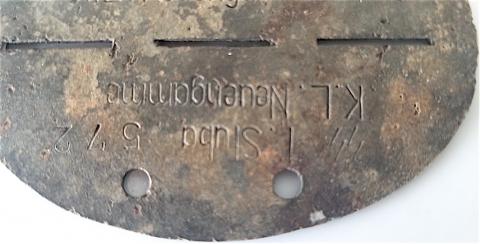 WW2 GERMAN NAZI RARE WAFFEN SS TOTENKOPF K.L neuengamme CONCENTRATION CAMP GUARD DOGTAG SS-T STUBA GERMANY HOLOCASUT JEW JEWISH   VERY RARE DOGTAG, SMALL CAMP IN GERMANY...